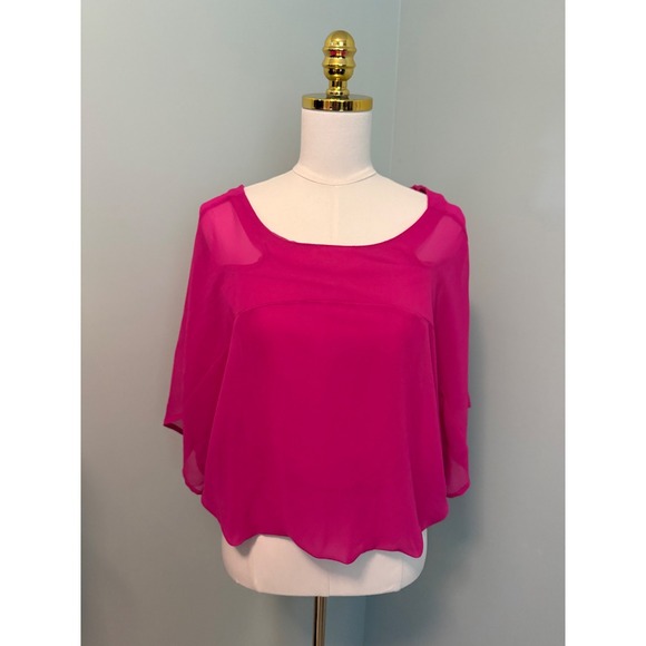 Express Tops - Express Magenta Pink Chiffon Double Layer Dolman Sleeve Bubble Hem Blouse XS